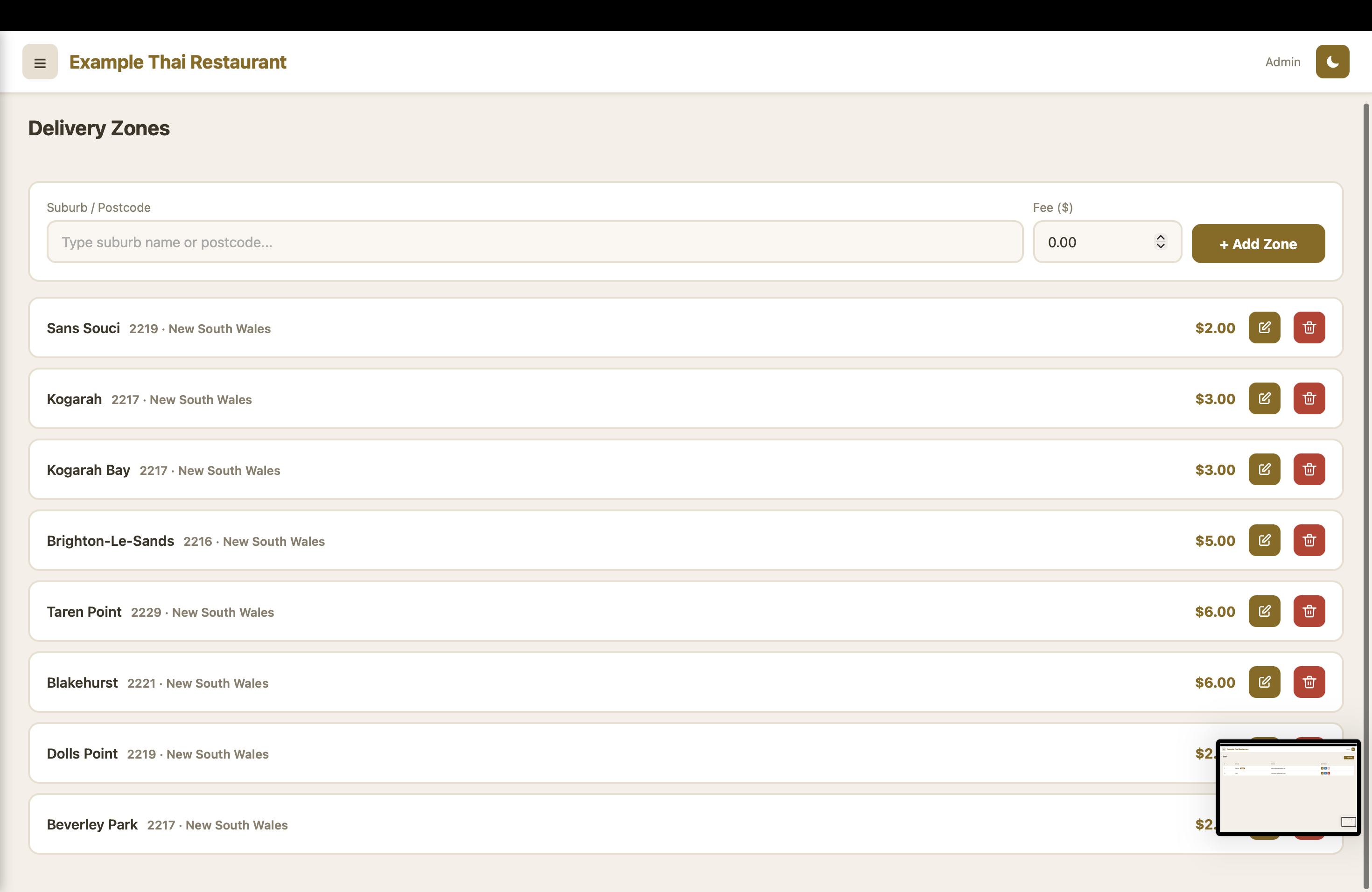 EzyOrder delivery zone map editor with rate per zone
